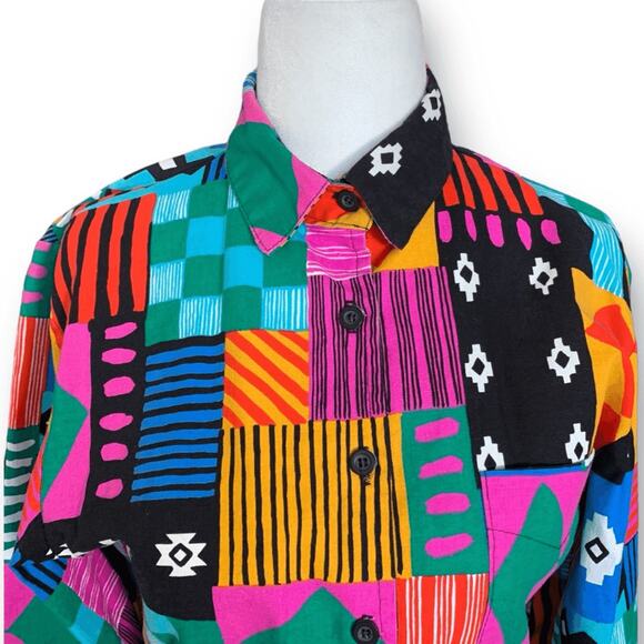 Vintage Roughrider Shirt Geometric Western Crop Top Bold Multicolor Patchwork XS - Picture 3 of 11